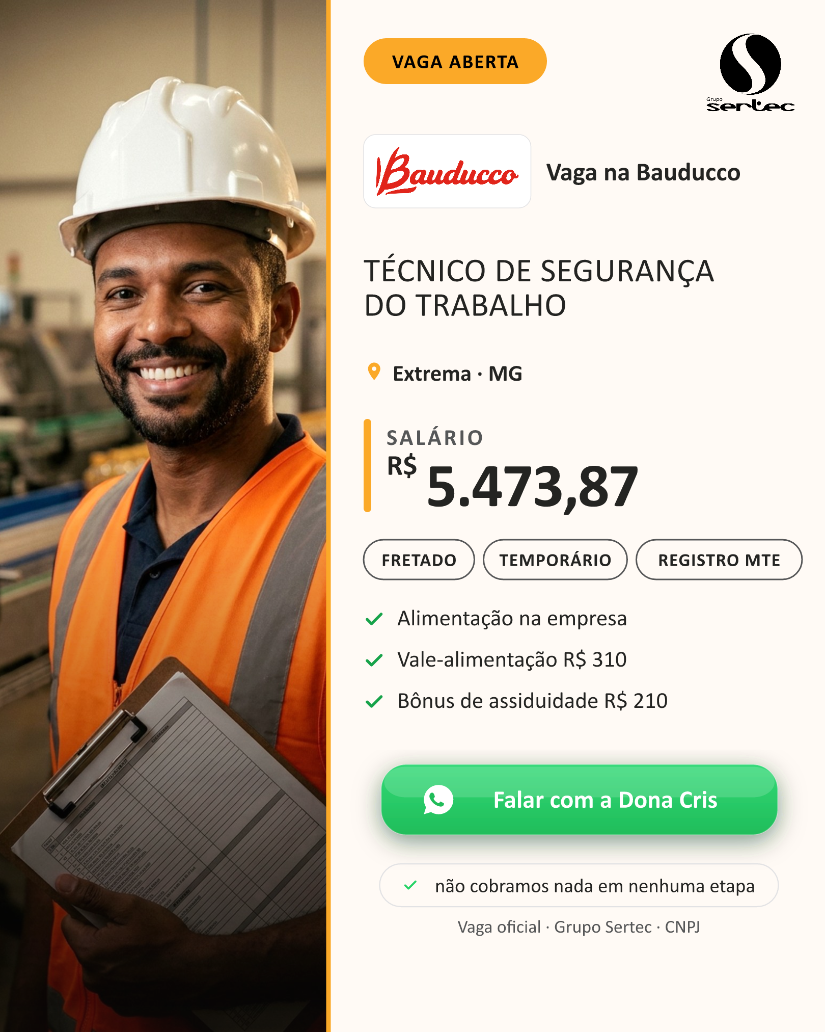 Criativo para WhatsApp gerado automaticamente a partir da vaga